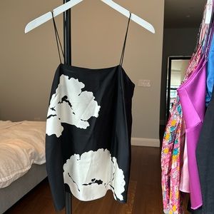 Tibi silk floral black and white tank